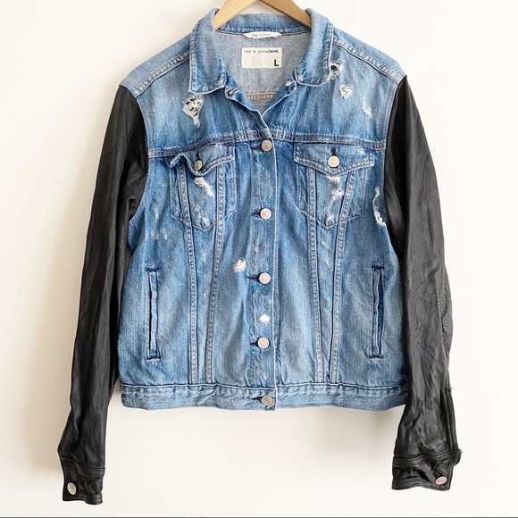 rag & bone Jackets & Blazers - Rag & Bone The Jean Jacket with Leather Sleeves